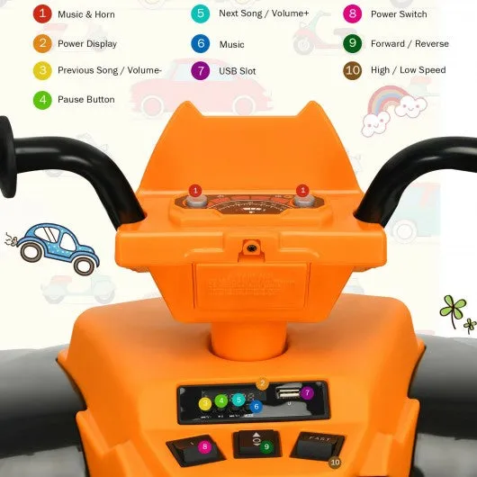 12V Kids Electric 4-Wheeler ATV Quad Ride On Car with LED Light-Orange