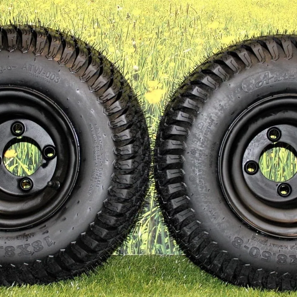 18x8.50-8 Turf Tires and 8x7 Matte Black Alloy Steel Wheels for Golf Carts and Mowers (Set of 2)