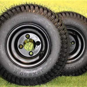 18x8.50-8 Turf Tires and 8x7 Matte Black Alloy Steel Wheels for Golf Carts and Mowers (Set of 2)