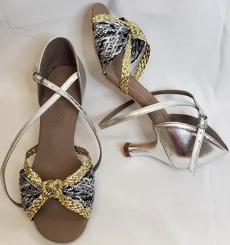 2.5" Amara -- Flare Heel Latin Sandal -- Silver/Gold