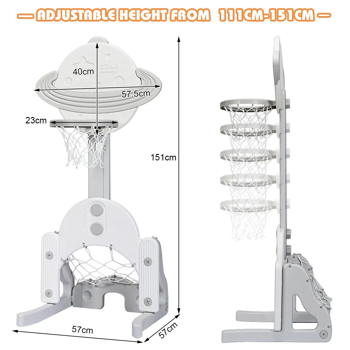 3 in 1 Adjustable Basketball Stand, Football Goal and Golf Net