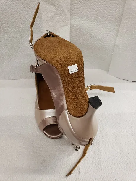 3" Anamasacote-- Women's Latin Sandal -- Flesh Satin/Light Tan Patent