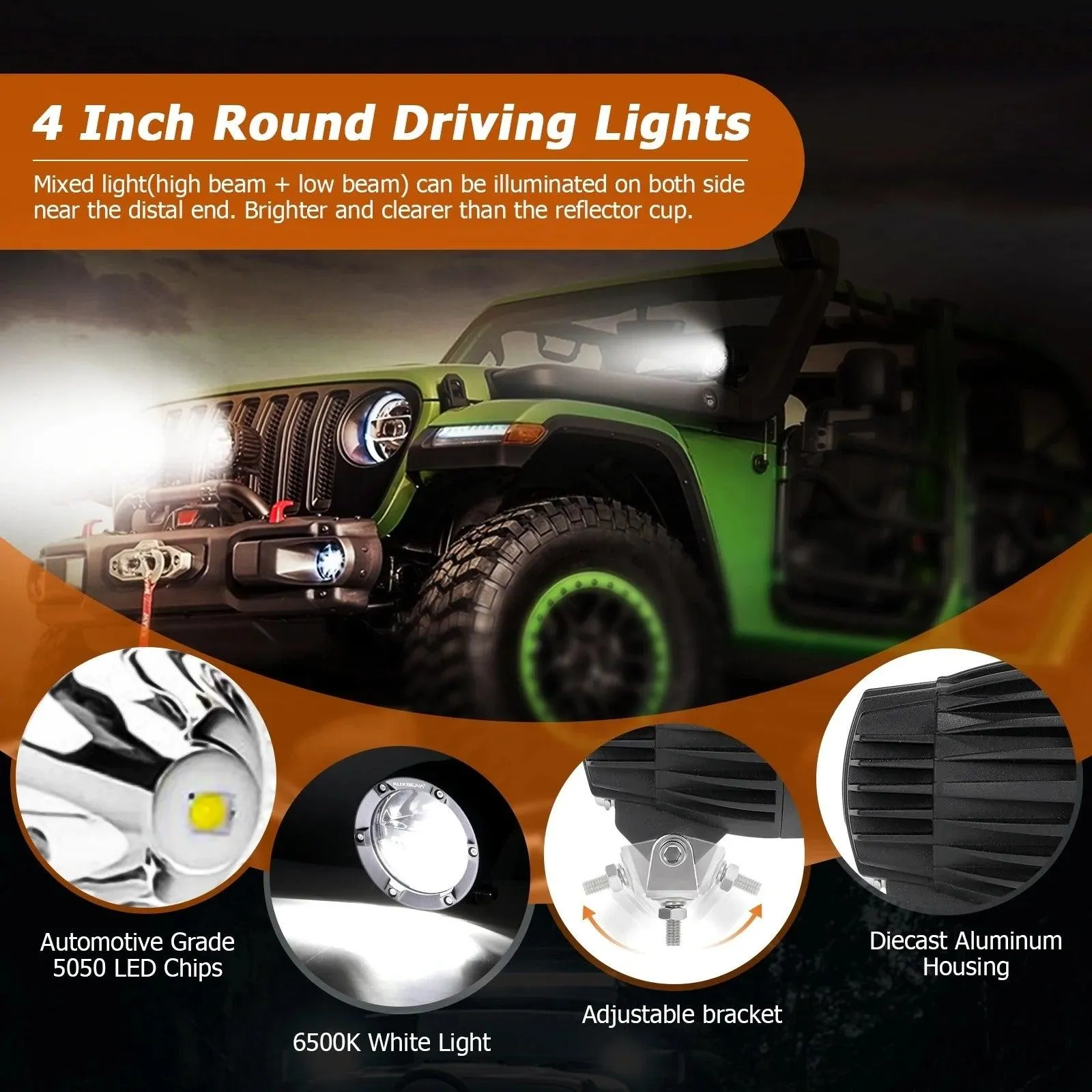 4 Inch 110W Round OFF Road LED Pod Lights Combo Beam With Wiring Harness