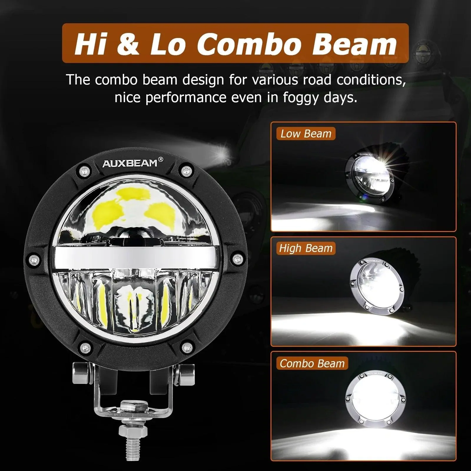 4 Inch 110W Round OFF Road LED Pod Lights Combo Beam With Wiring Harness