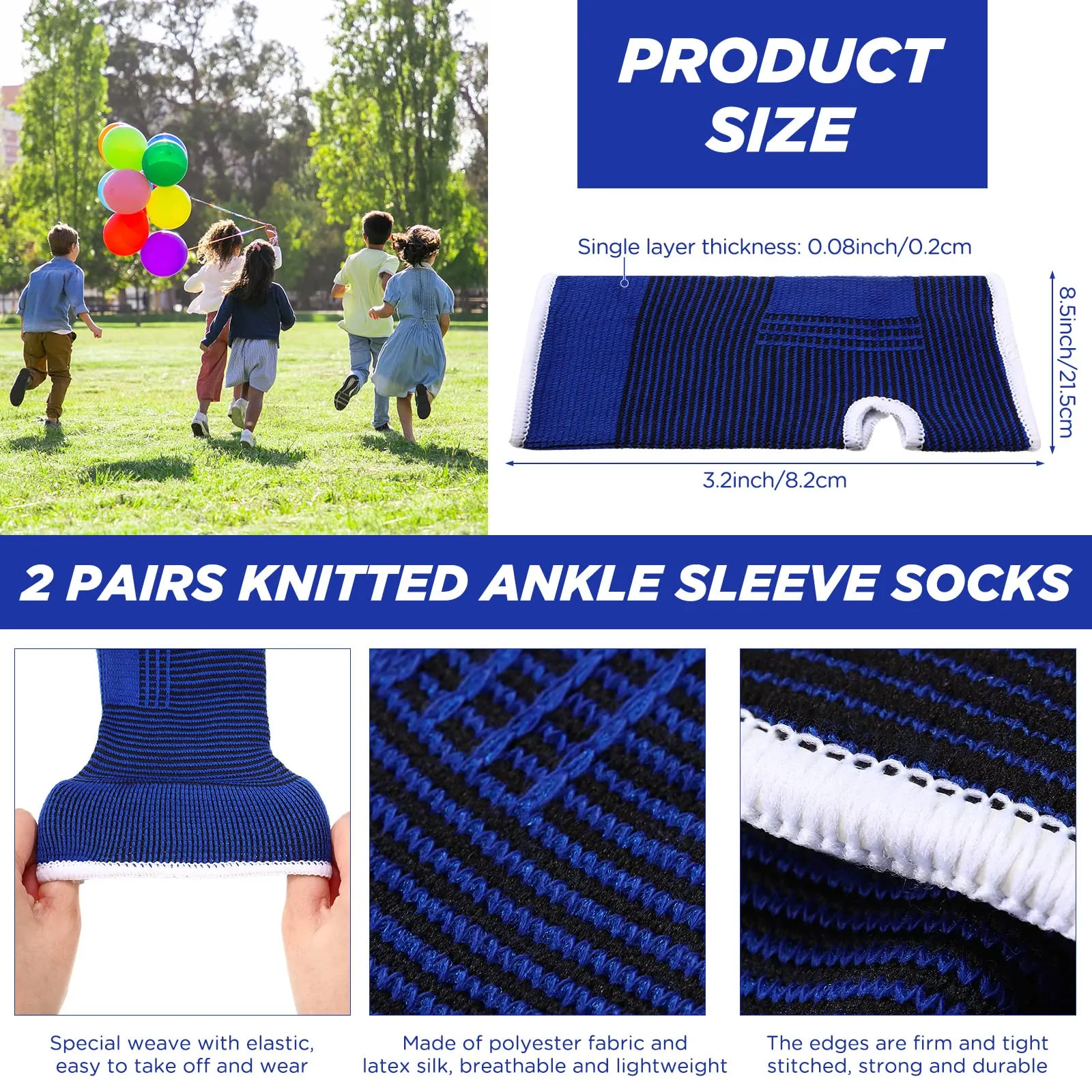 4 Pairs Kids Ankle Brace includes 2 Pairs Foot Brace Supports Ankle Protector Wraps and 2 Pairs Knitted Ankle Sleeve Socks Kids Compression Socks for Sports Protection Joint Ankle Sprain