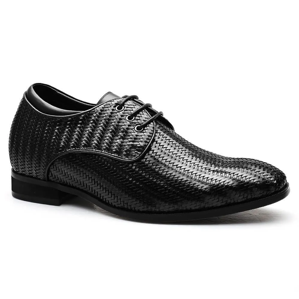 7 CM /2.76 Inches - CMR CHAMARIPA Customized Men Taller Shoes Hidden Heel Lift Shoes Woven Leather Elevator Shoes