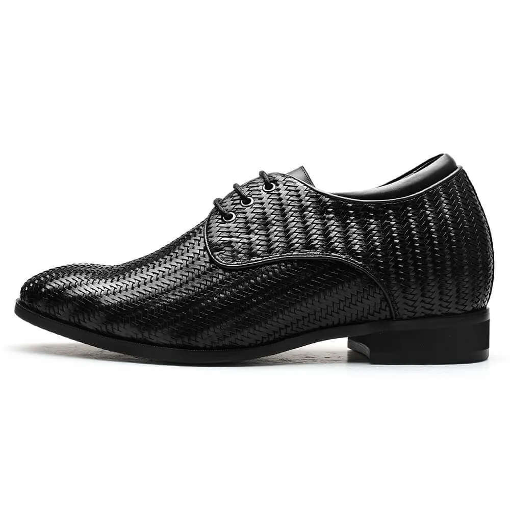 7 CM /2.76 Inches - CMR CHAMARIPA Customized Men Taller Shoes Hidden Heel Lift Shoes Woven Leather Elevator Shoes