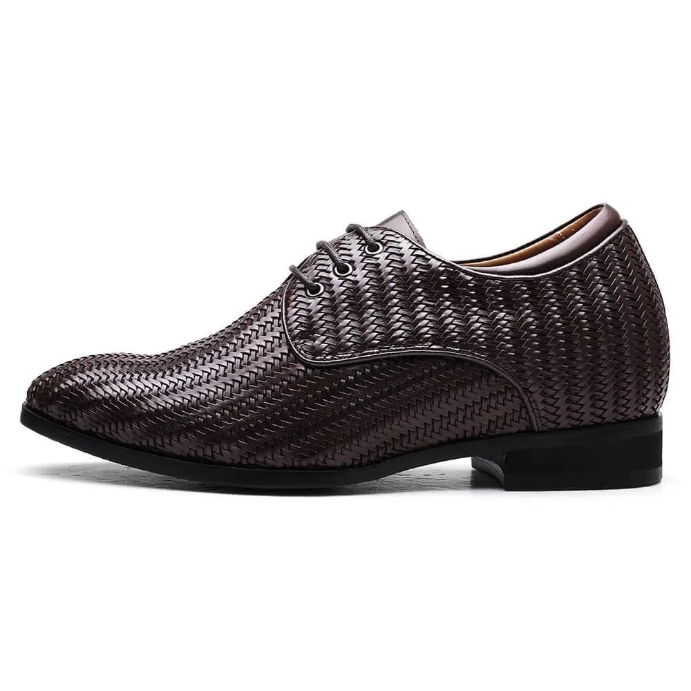 7 CM /2.76 Inches - CMR CHAMARIPA Customized Men Taller Shoes Hidden Heel Lift Shoes Woven Leather Elevator Shoes