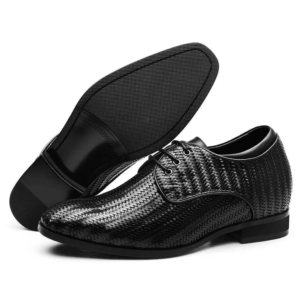 7 CM /2.76 Inches - CMR CHAMARIPA Customized Men Taller Shoes Hidden Heel Lift Shoes Woven Leather Elevator Shoes