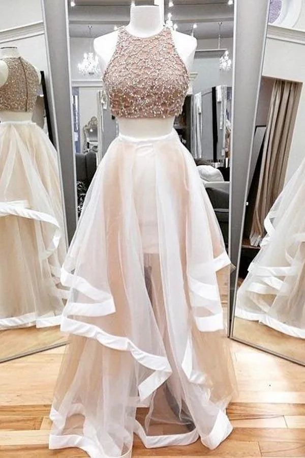 A-line Two Piece Tulle Prom Dresses Party Dresses Evening Dresses PG515