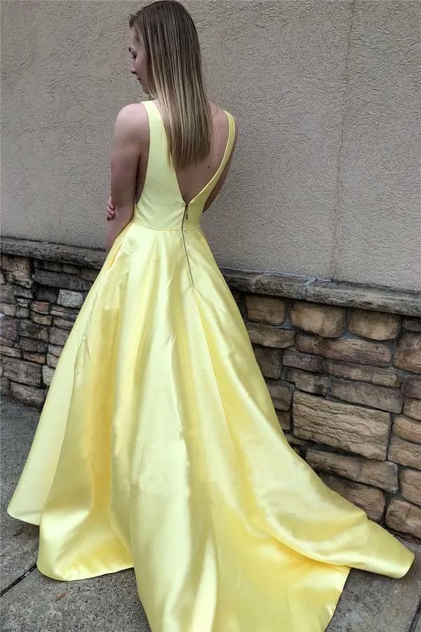 A-line V Neck Satin Simple Prom Dresses Formal Dress  PM247