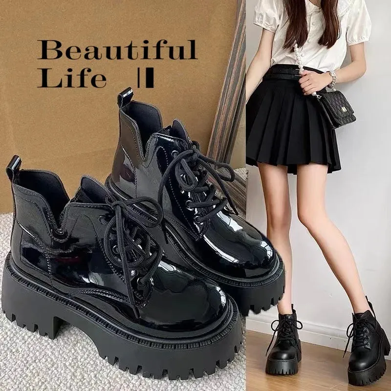 Aiertu Chunky Black Platform Casual Women's Ankle Boots New Designer Autumn Winter British Style Platform Boots Shoes for Women