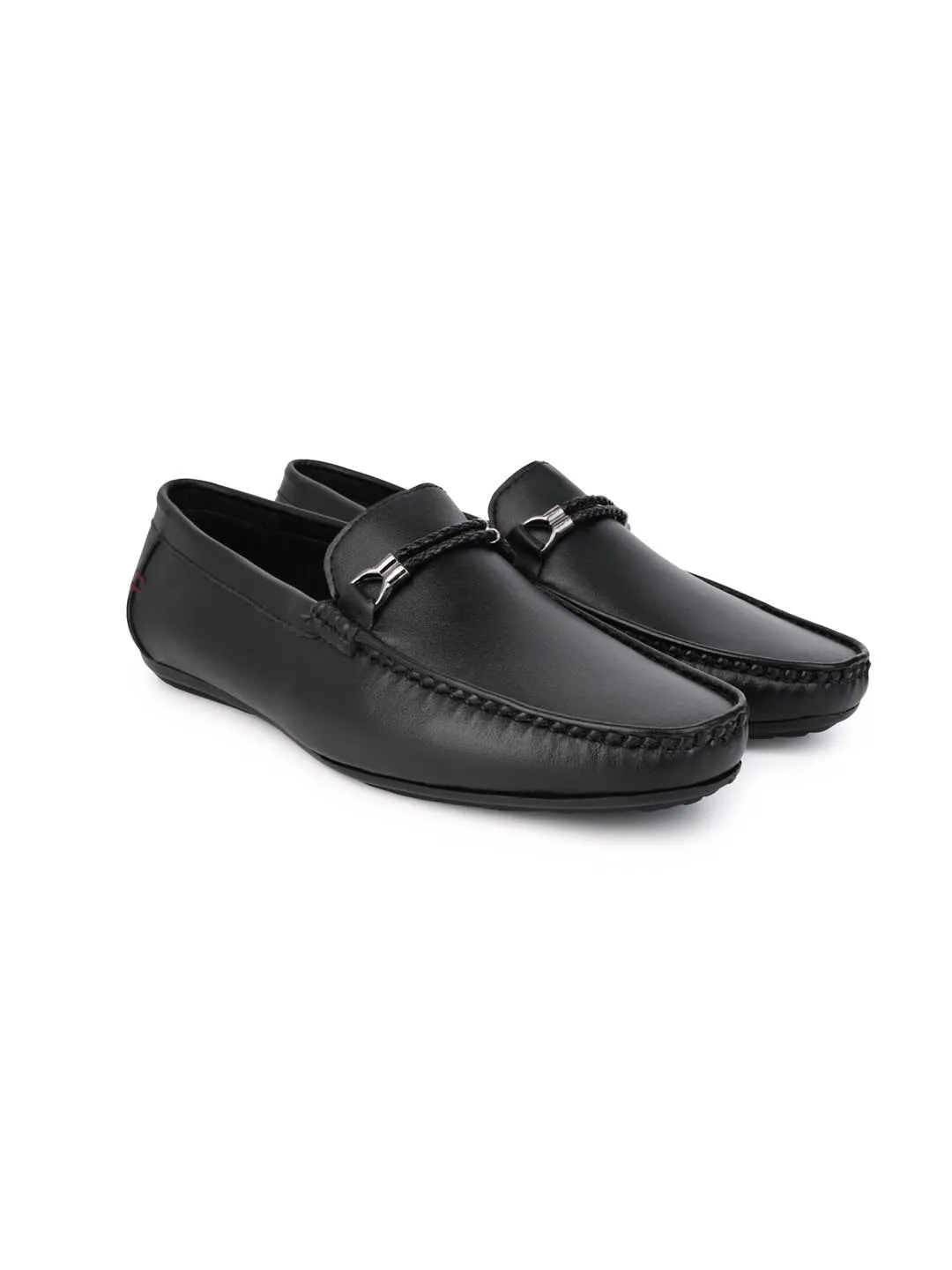 Alberto Torresi Black Burnish With TPR Sole Loafers For Men