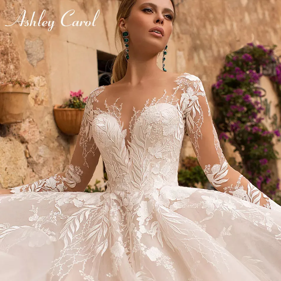 Ashley Carol Sexy Wedding Dresses For Women 2024 Appliques Tulle Backless Long Sleeve Boho Wedding Gown Vestidos De Novia