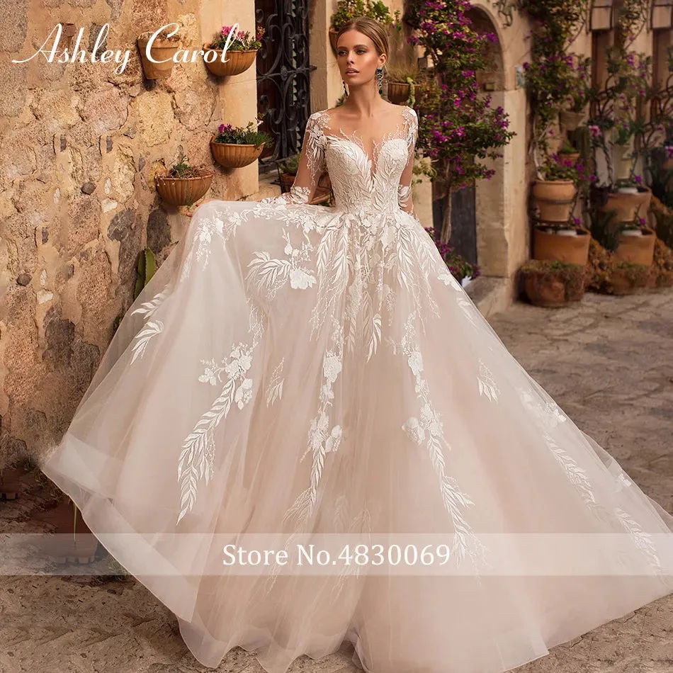 Ashley Carol Sexy Wedding Dresses For Women 2024 Appliques Tulle Backless Long Sleeve Boho Wedding Gown Vestidos De Novia