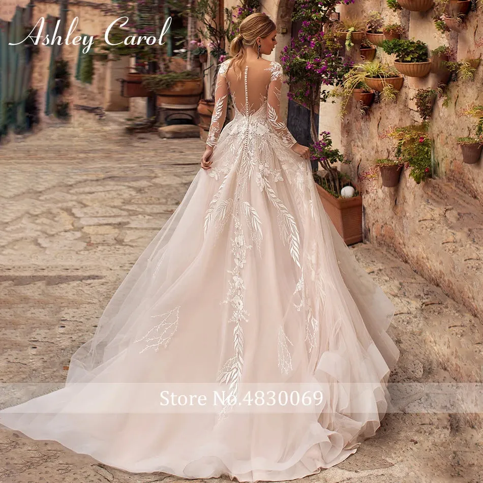 Ashley Carol Sexy Wedding Dresses For Women 2024 Appliques Tulle Backless Long Sleeve Boho Wedding Gown Vestidos De Novia