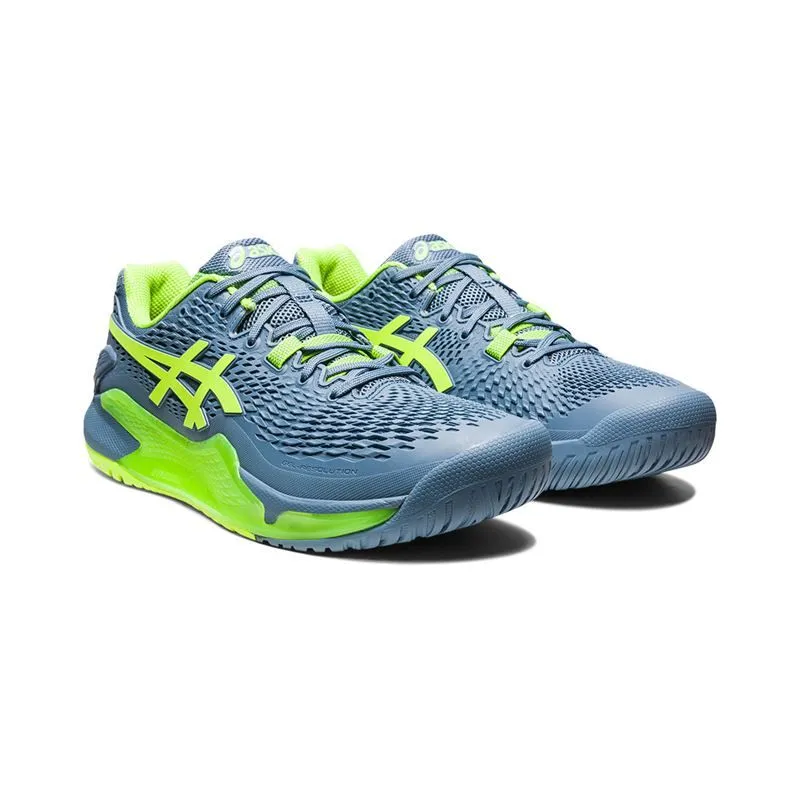 Asics Men's Gel Resolution 9 Tennis Shoes Steel Blue Green