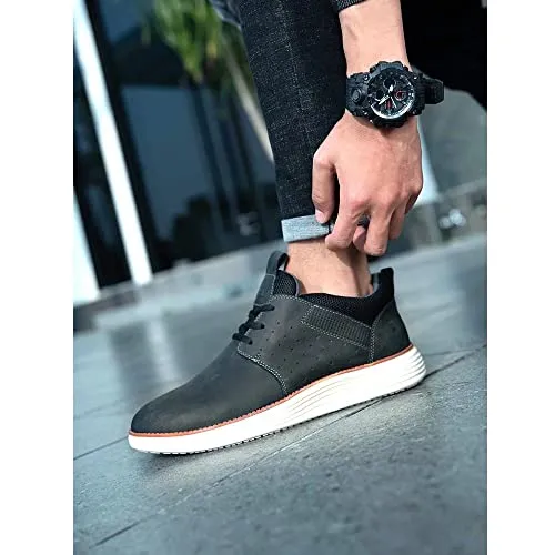 Athletic Shoe, Genuine Leather Casual Walking Sneaker Shoes Mid-Top Black 13