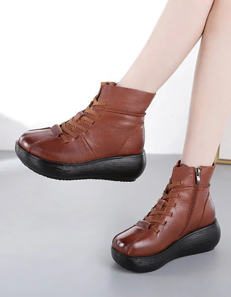 Autumn Winter Handmade Thick-Soled Retro Leather Boots