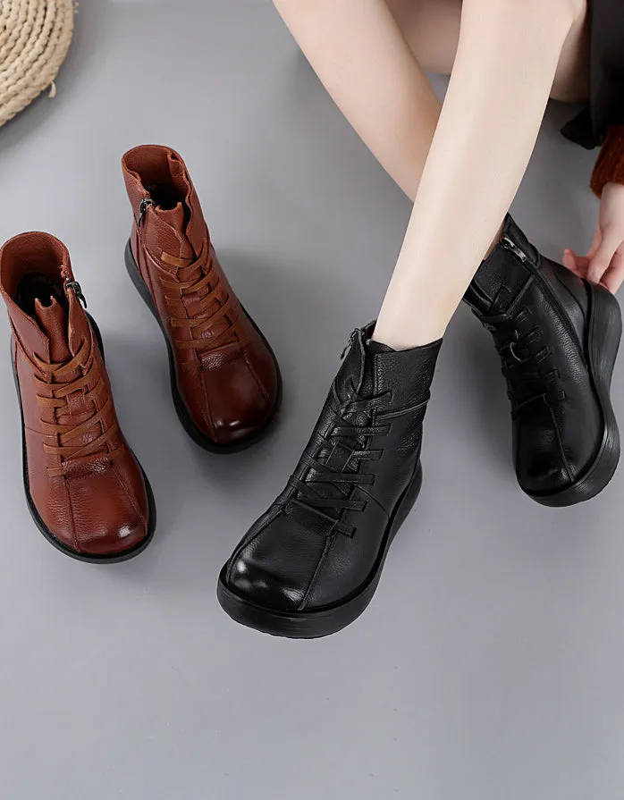 Autumn Winter Handmade Thick-Soled Retro Leather Boots