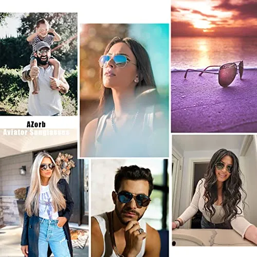 AZorb Polarized Aviator Sunglasses for Men Women Metal Frame Retro Shades UV400 Lens Protection Driving Sun Glasses - 3 Pair