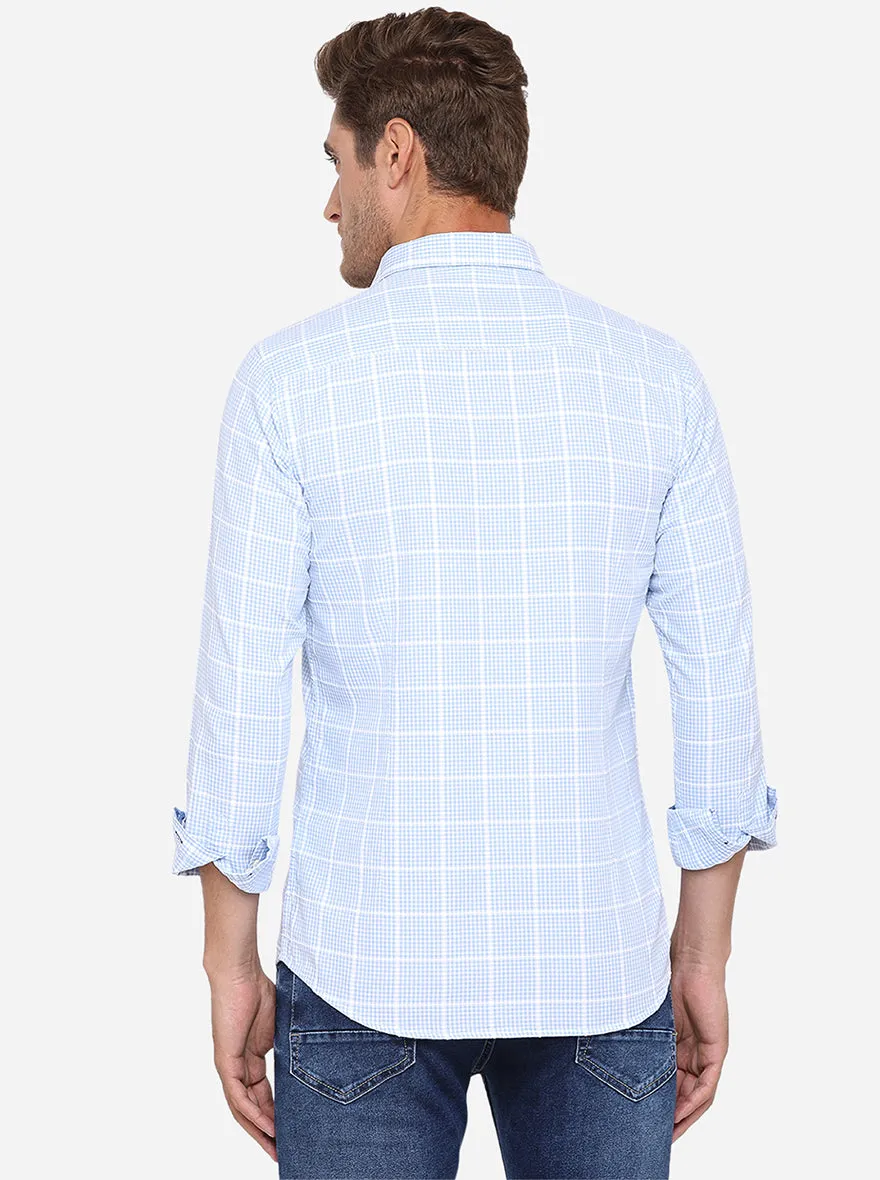 Ballad Blue Checked Slim Fit Casual Shirt | JadeBlue