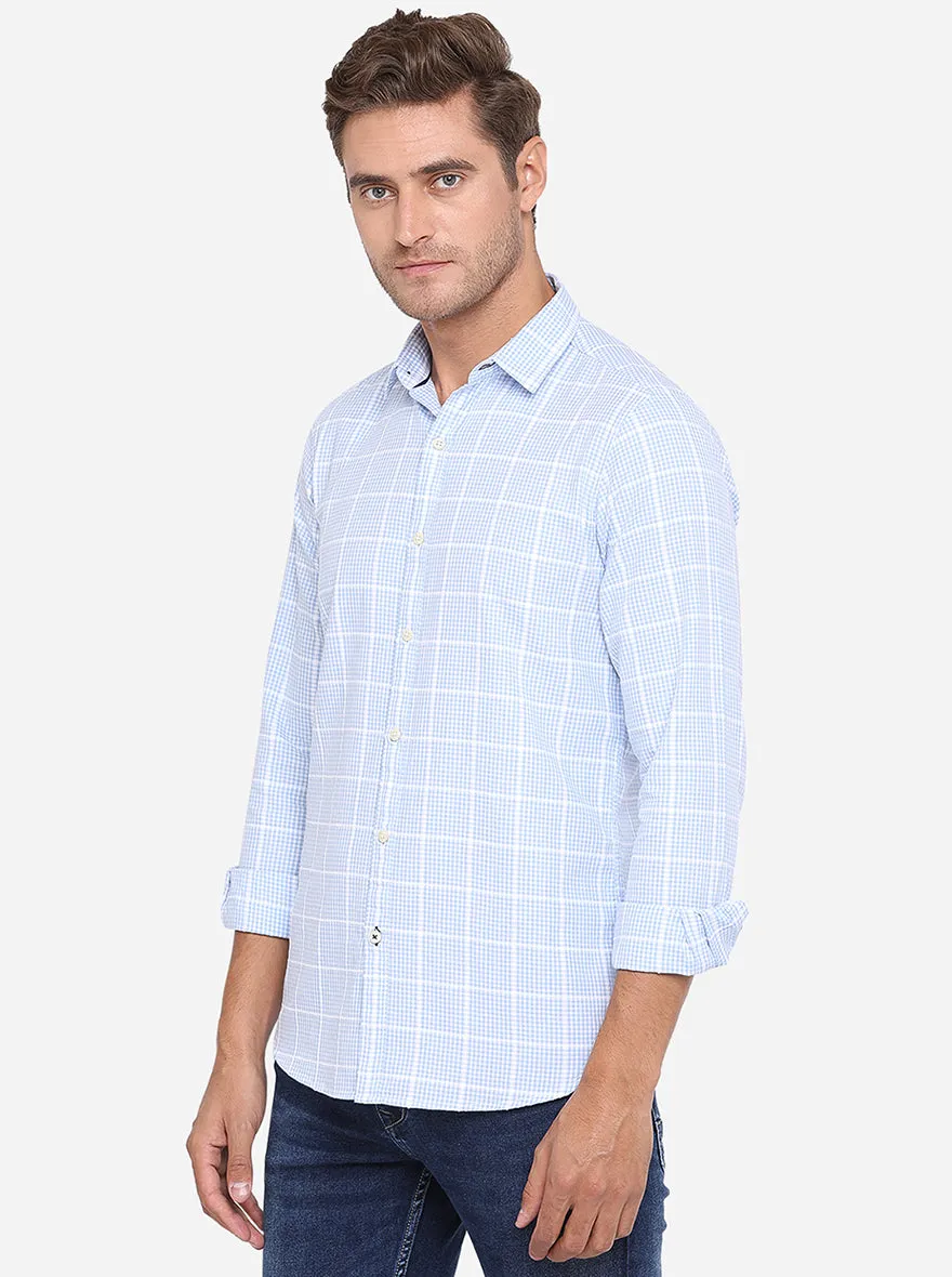 Ballad Blue Checked Slim Fit Casual Shirt | JadeBlue