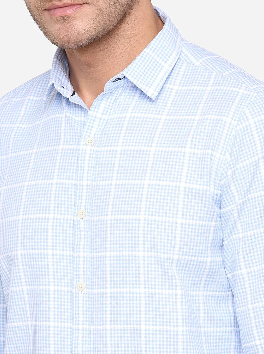 Ballad Blue Checked Slim Fit Casual Shirt | JadeBlue