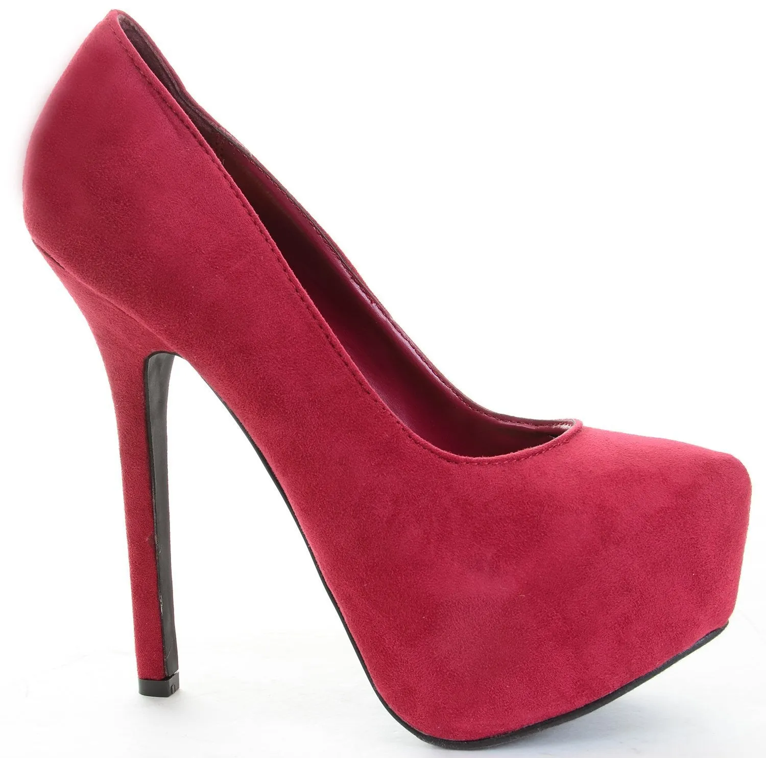 Berry Almond Toe Hidden Platform Stiletto Heel Pumps