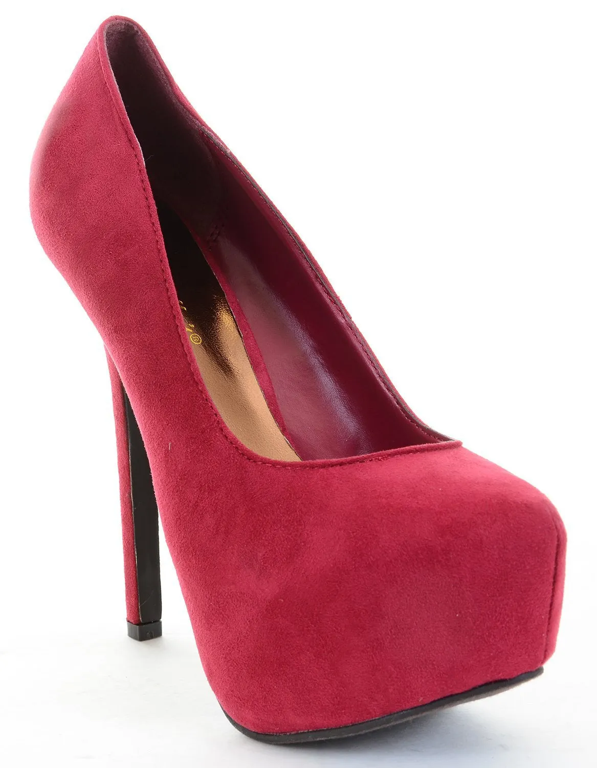 Berry Almond Toe Hidden Platform Stiletto Heel Pumps