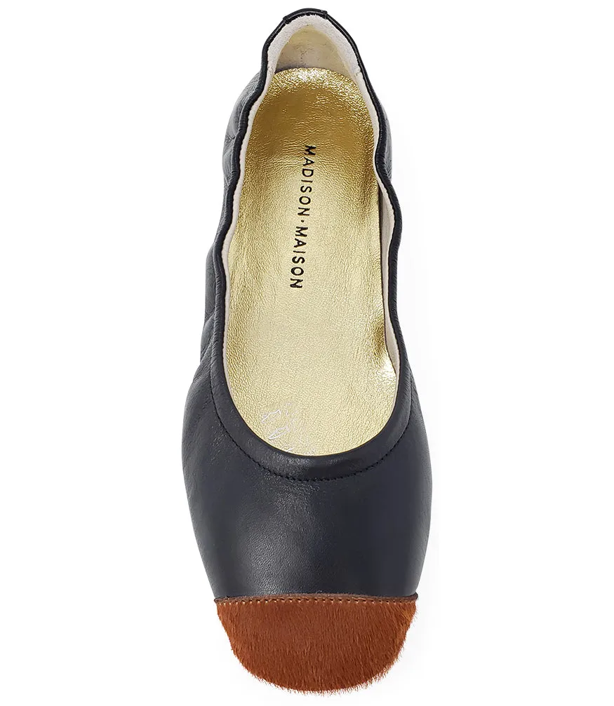 Black/Tan Calf Hair Tip Ballet Flat