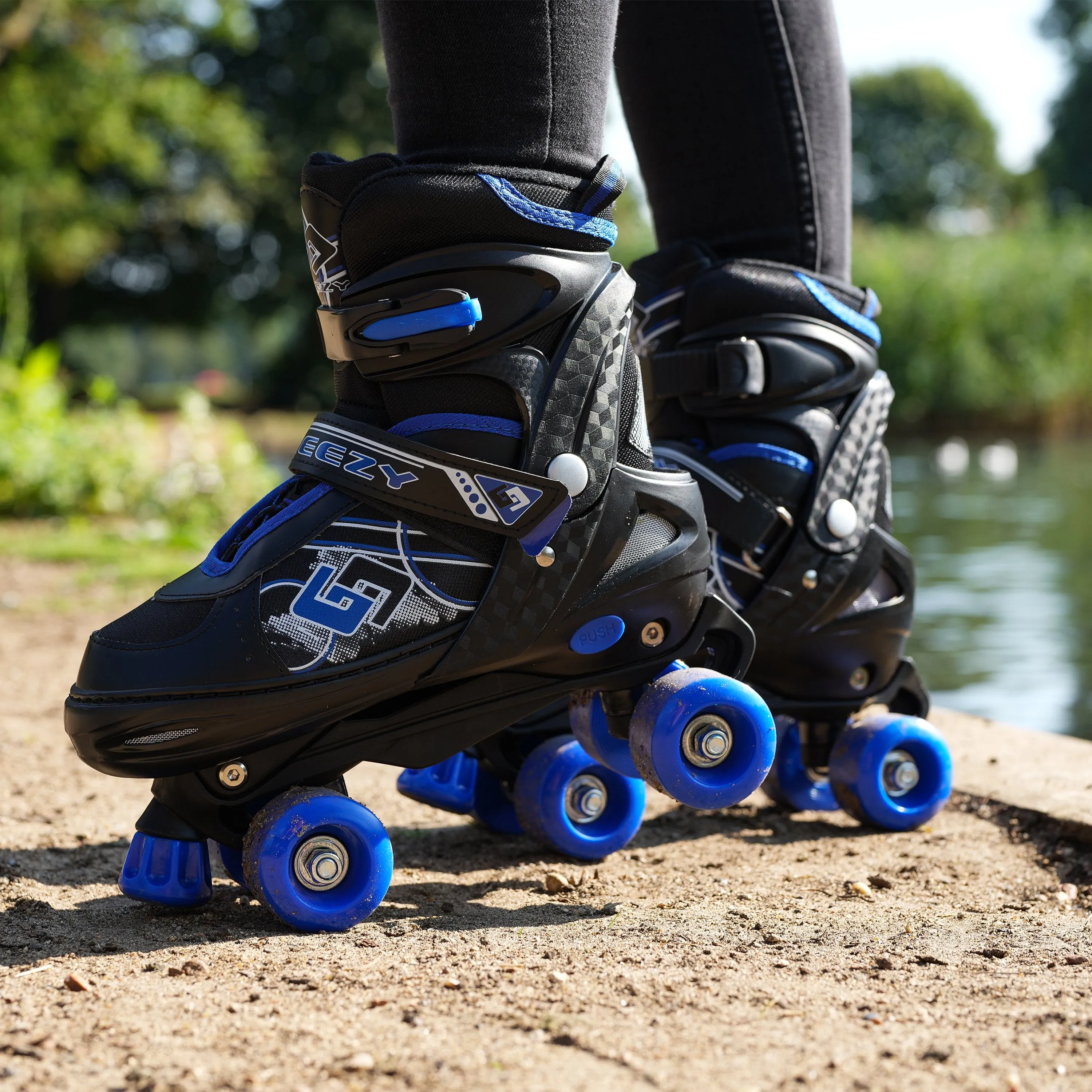 Blue and Black Roller Skates for Kids with 4 Wheel