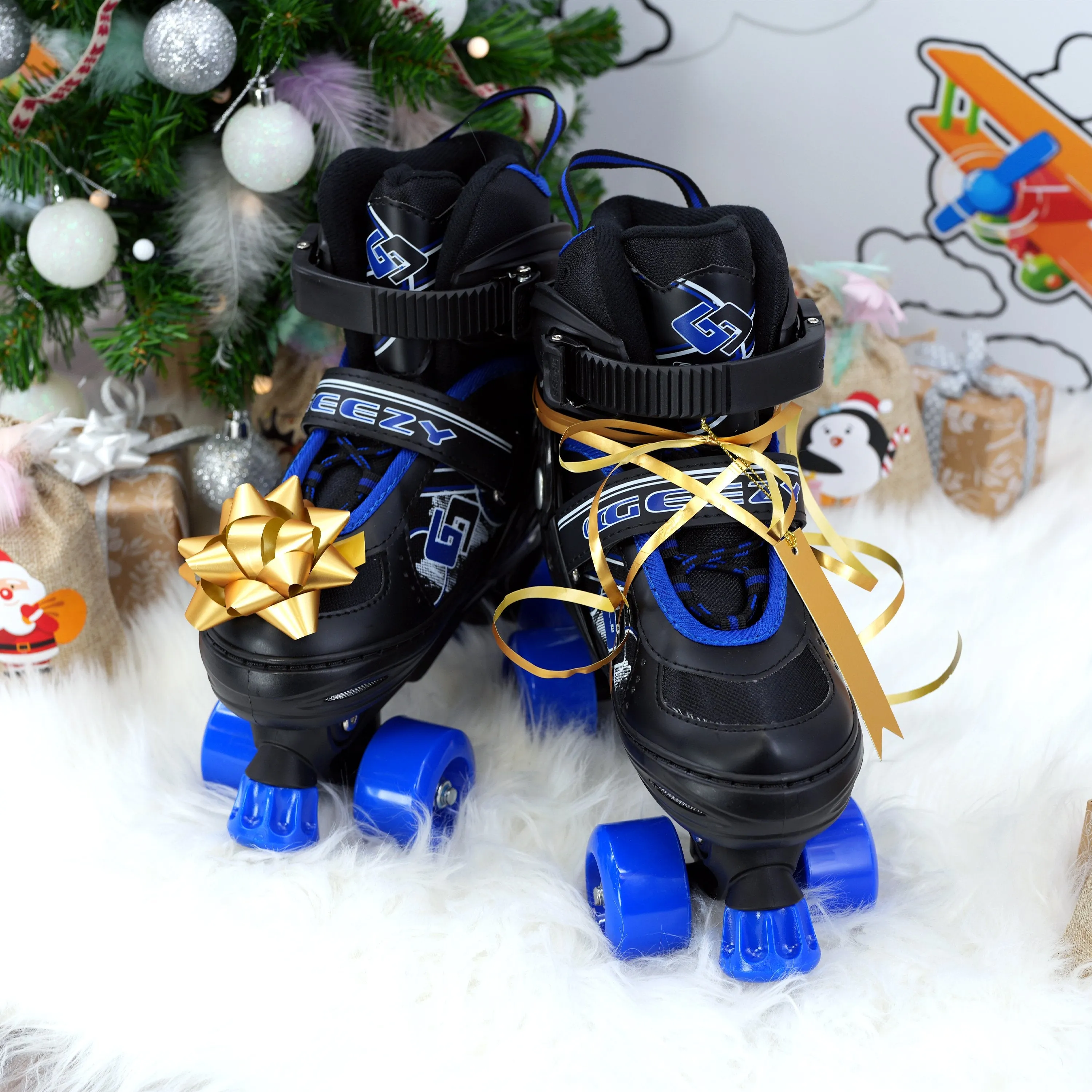 Blue and Black Roller Skates for Kids with 4 Wheel