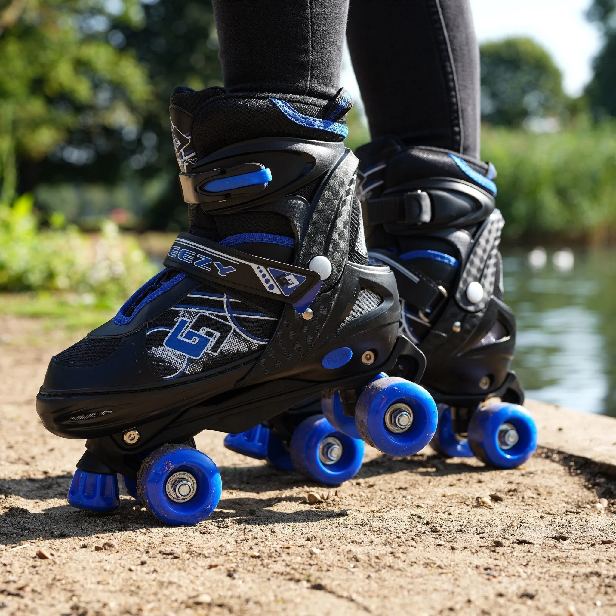 Blue and Black Roller Skates for Kids with 4 Wheel