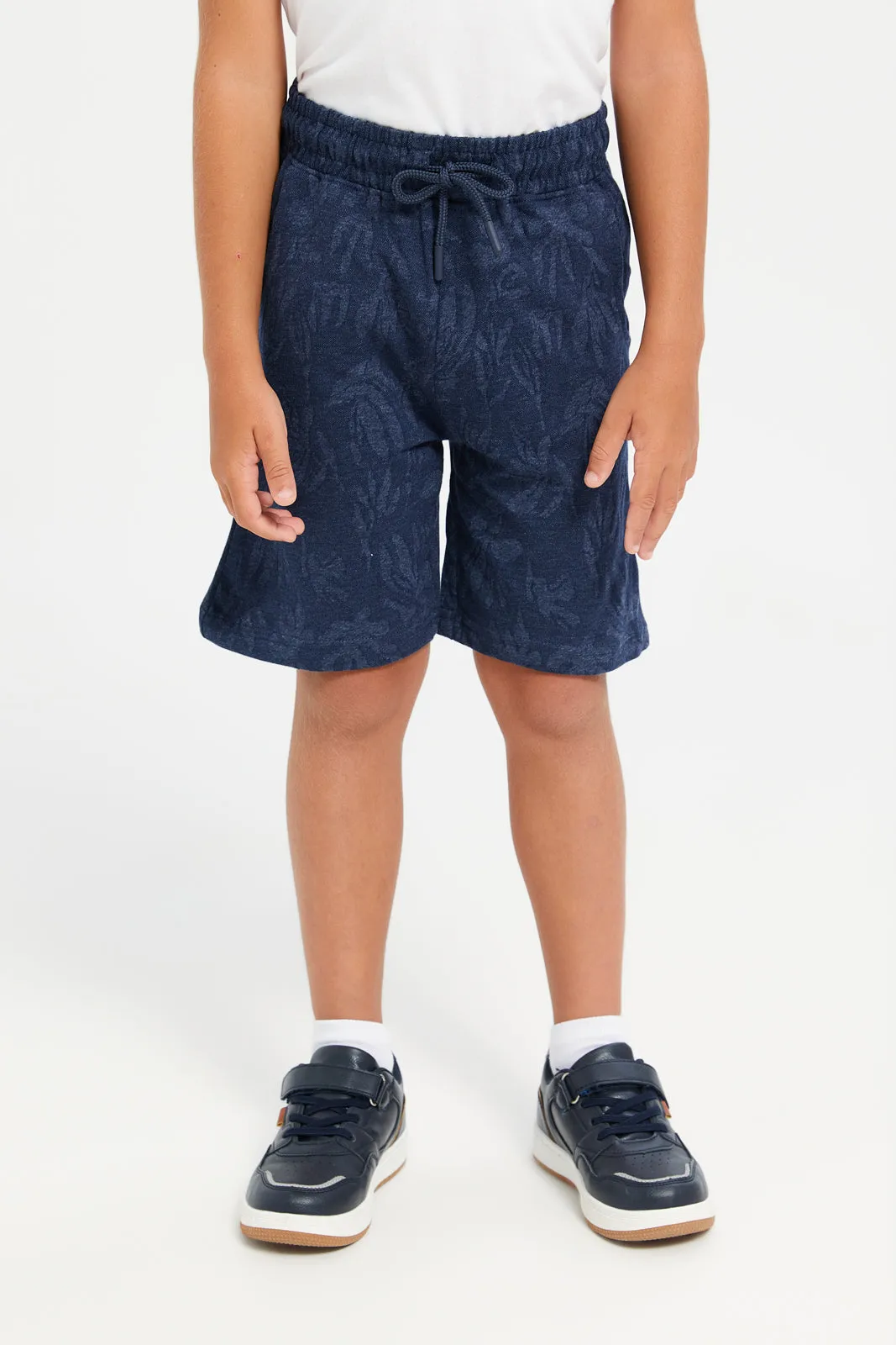 Boys Navy And White Printed Casual Set (3 Piece)