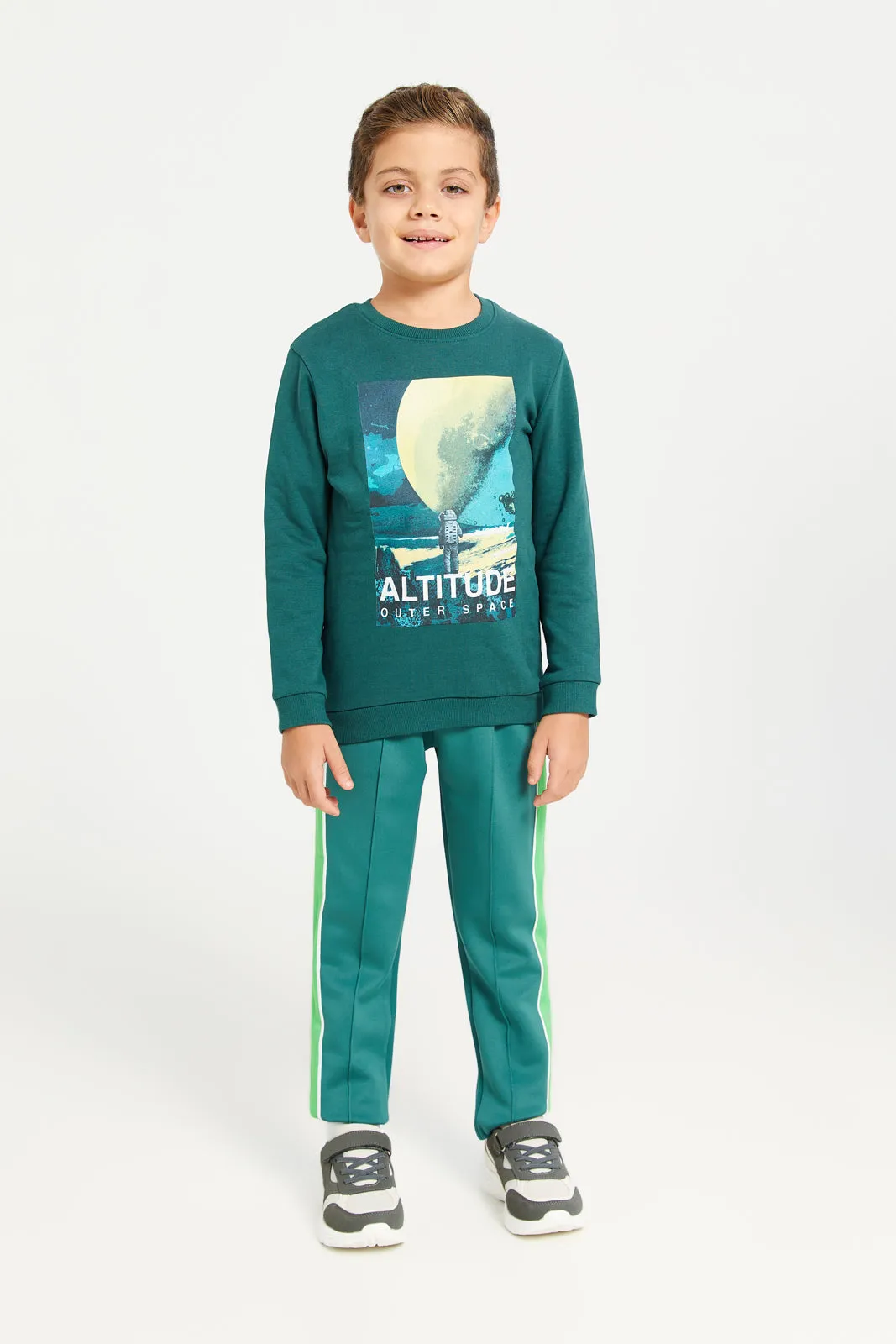 Boys Teal Printed Sweatshirt