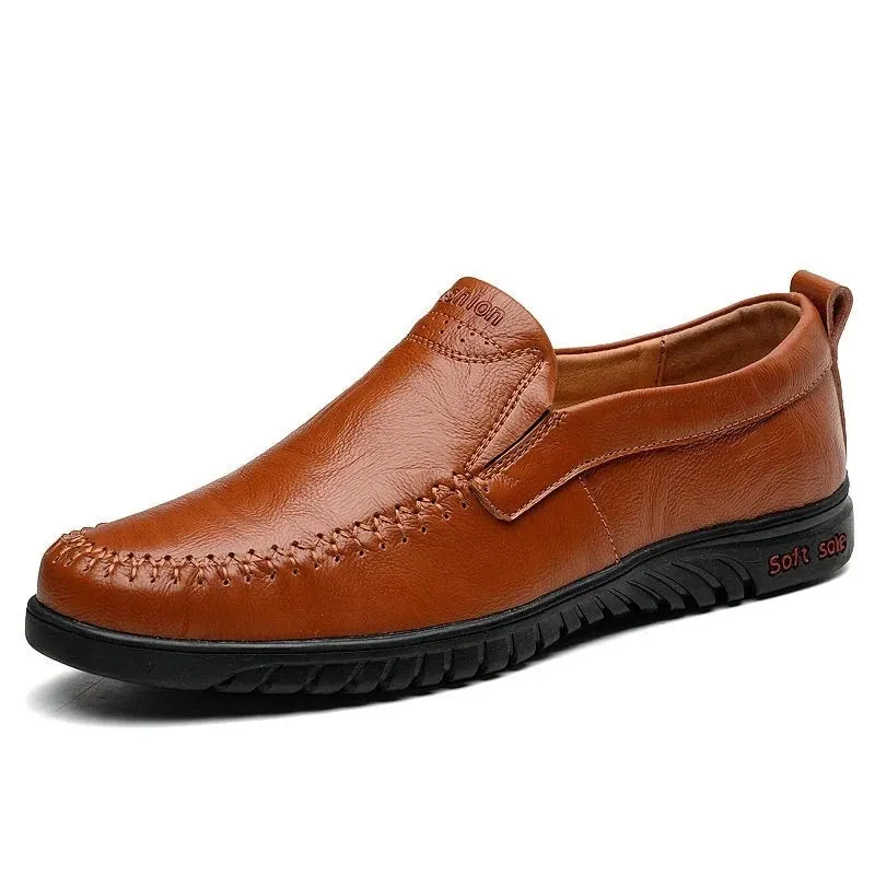 Brand Men Genuine Leather Shoes Luxury Casual Shoes Soft Men Loafers Breathable Slip On Driving Men Shoes Plus Size 47