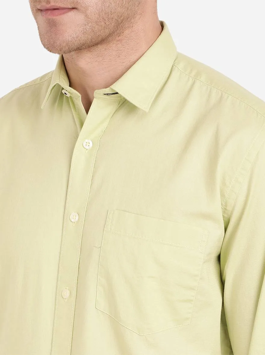 Celery Green Solid Slim Fit Casual Shirt | Greenfibre