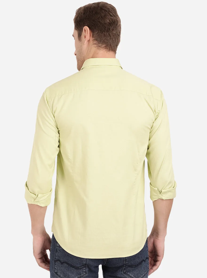 Celery Green Solid Slim Fit Casual Shirt | Greenfibre