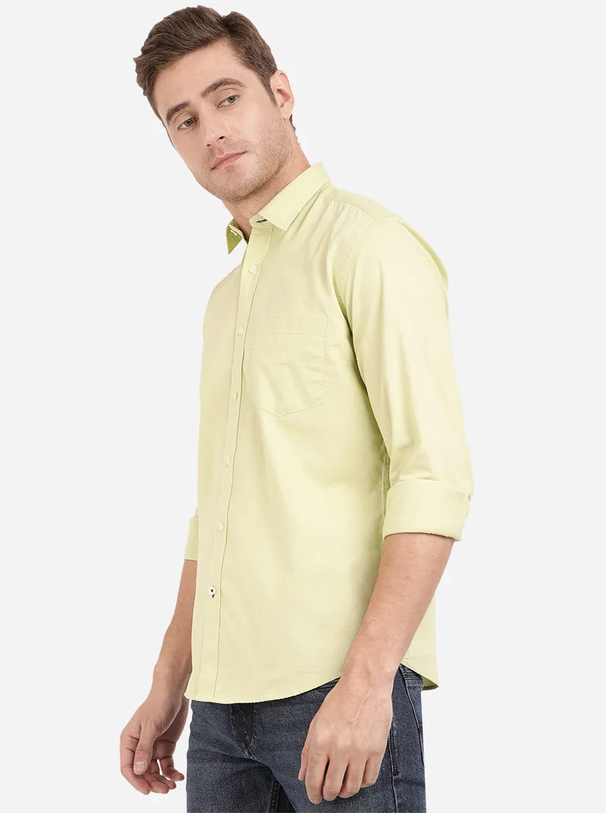 Celery Green Solid Slim Fit Casual Shirt | Greenfibre