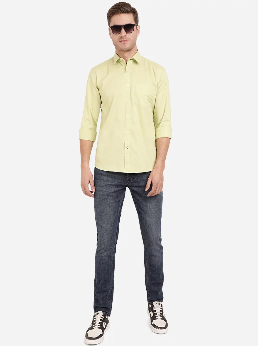 Celery Green Solid Slim Fit Casual Shirt | Greenfibre