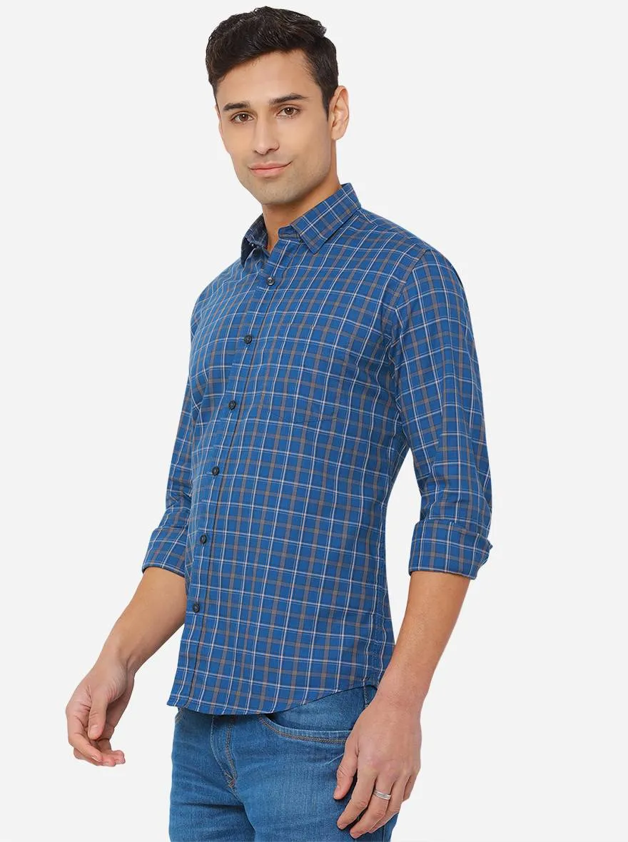 Cornflower Blue Checked Slim Fit Casual Shirt | JadeBlue