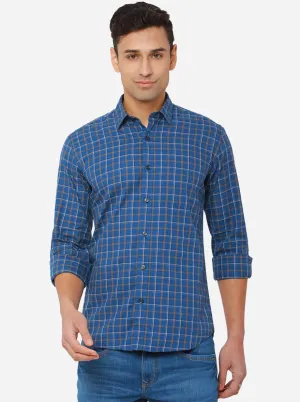 Cornflower Blue Checked Slim Fit Casual Shirt | JadeBlue