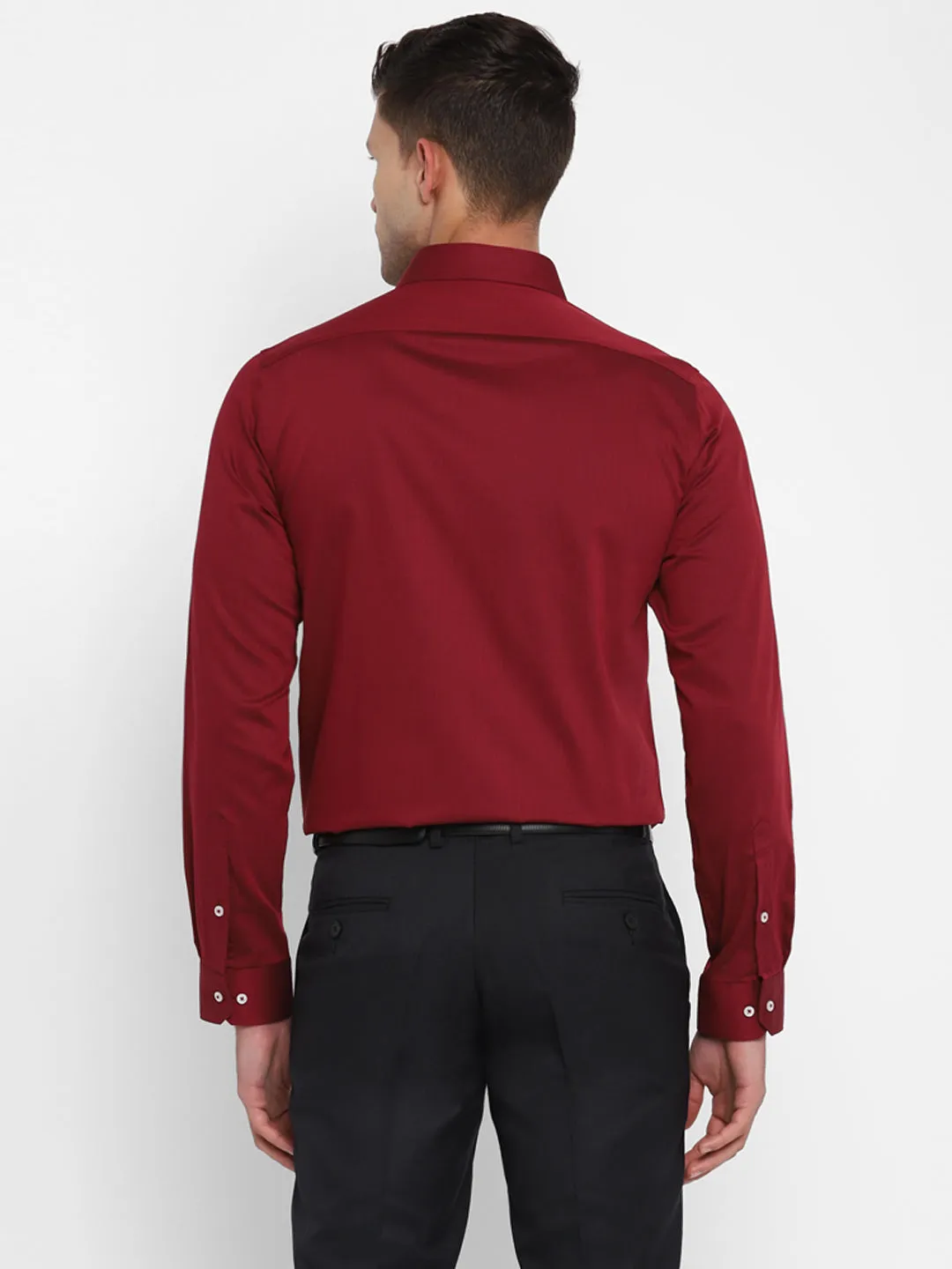 Cotton Maroon Self Design Slim Fit Formal Shirt