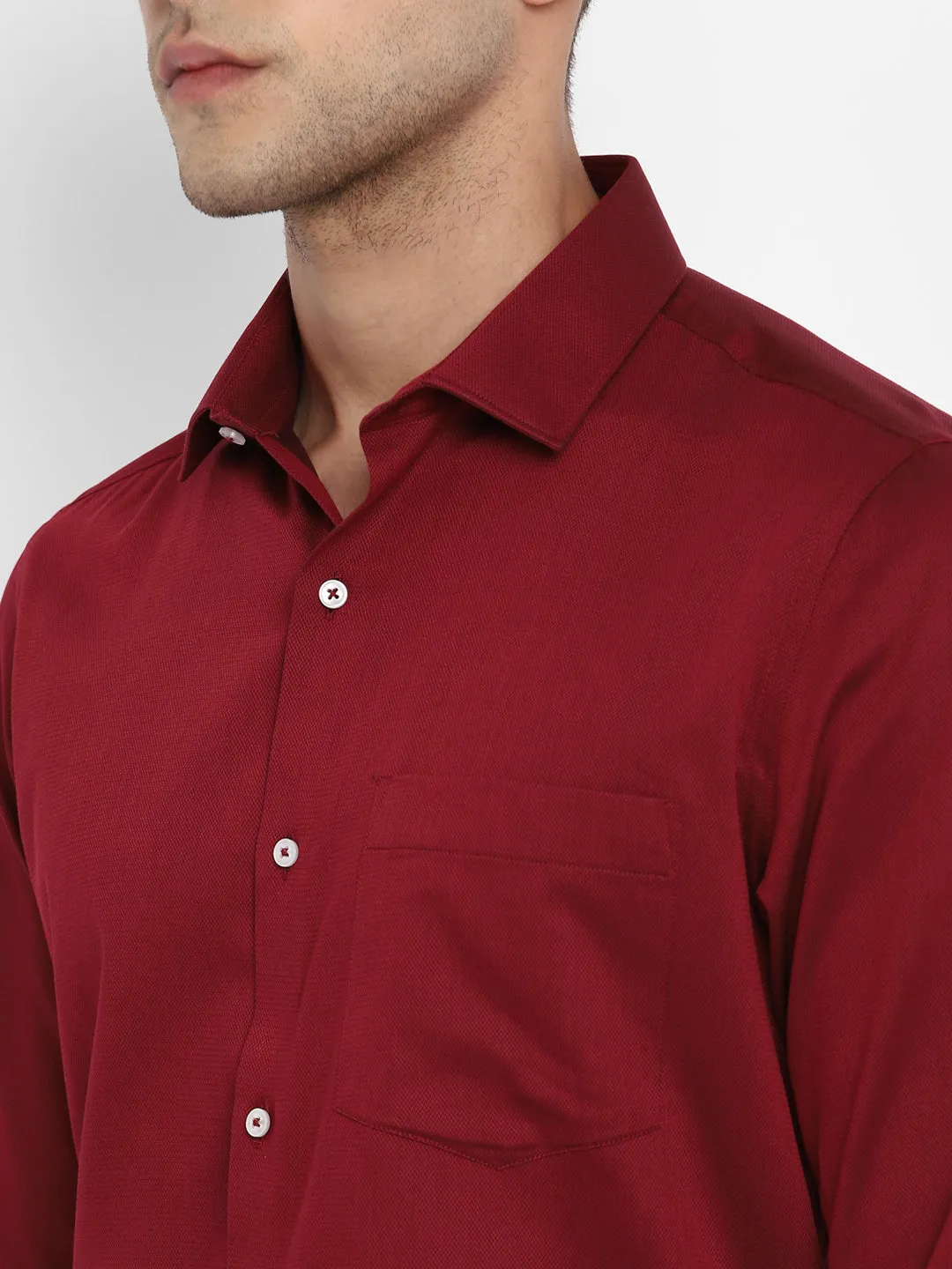 Cotton Maroon Self Design Slim Fit Formal Shirt