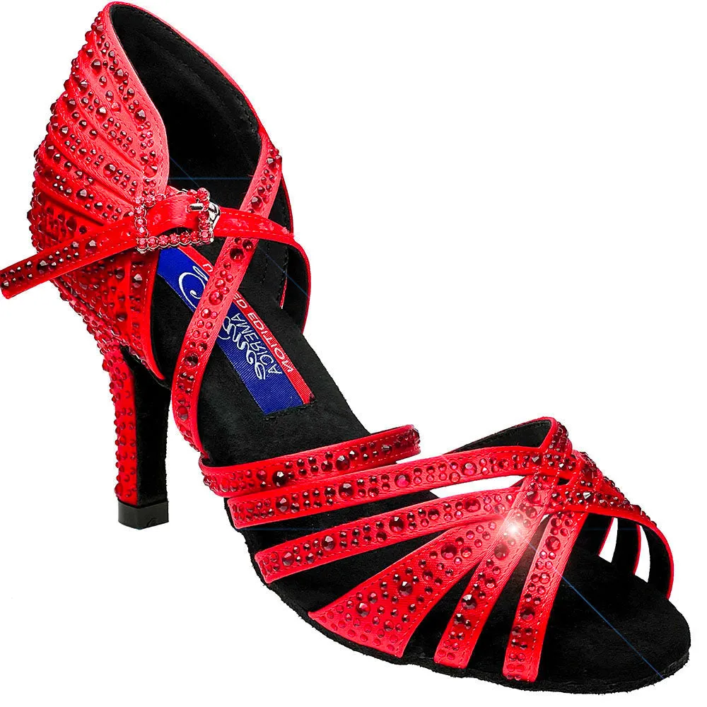 Dance America Limited Edition Vegas Colored Satin Latin Dance Shoe with Rhinestones