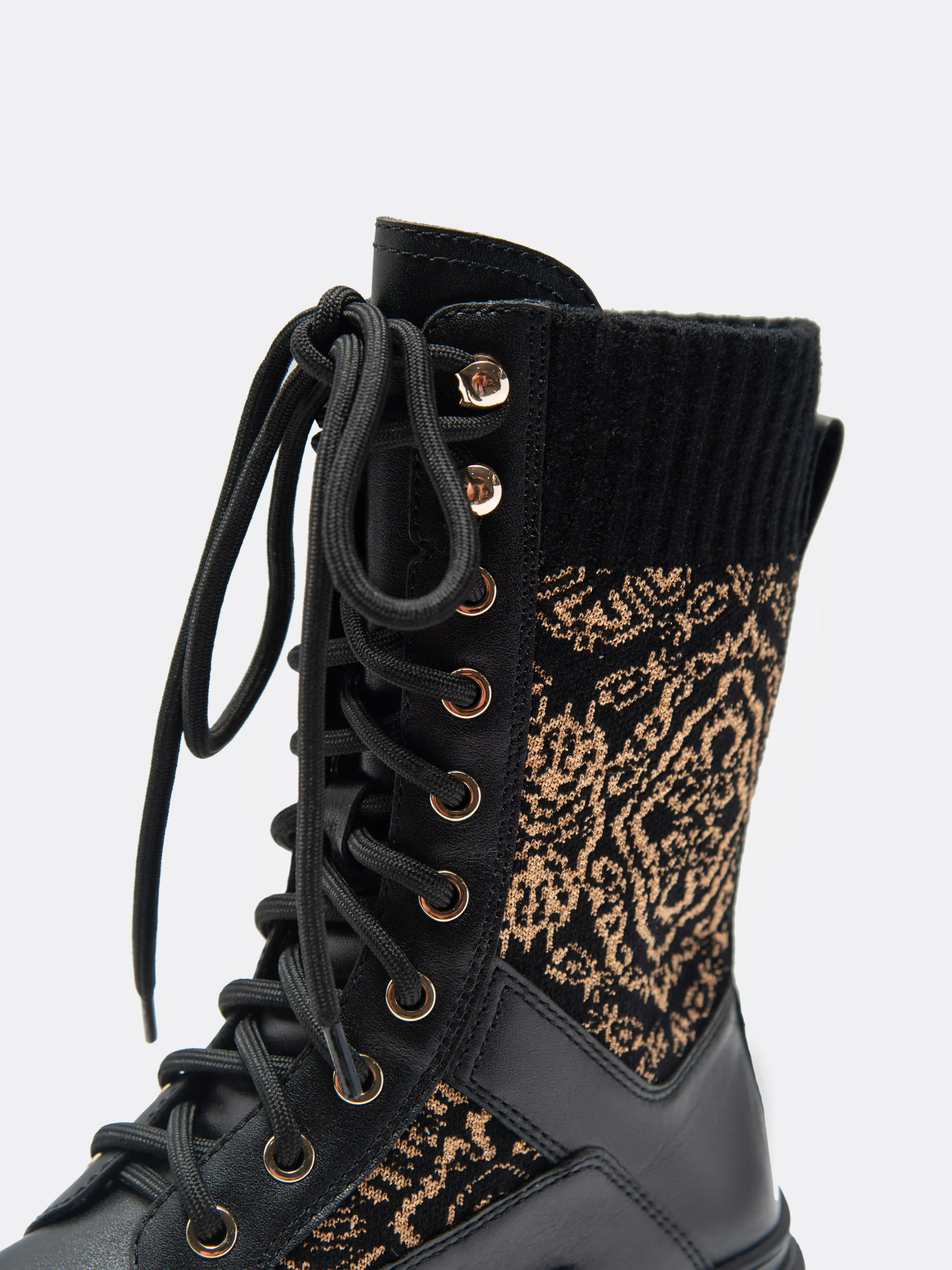 EP YAYING Knit Lace Up Platform Boots