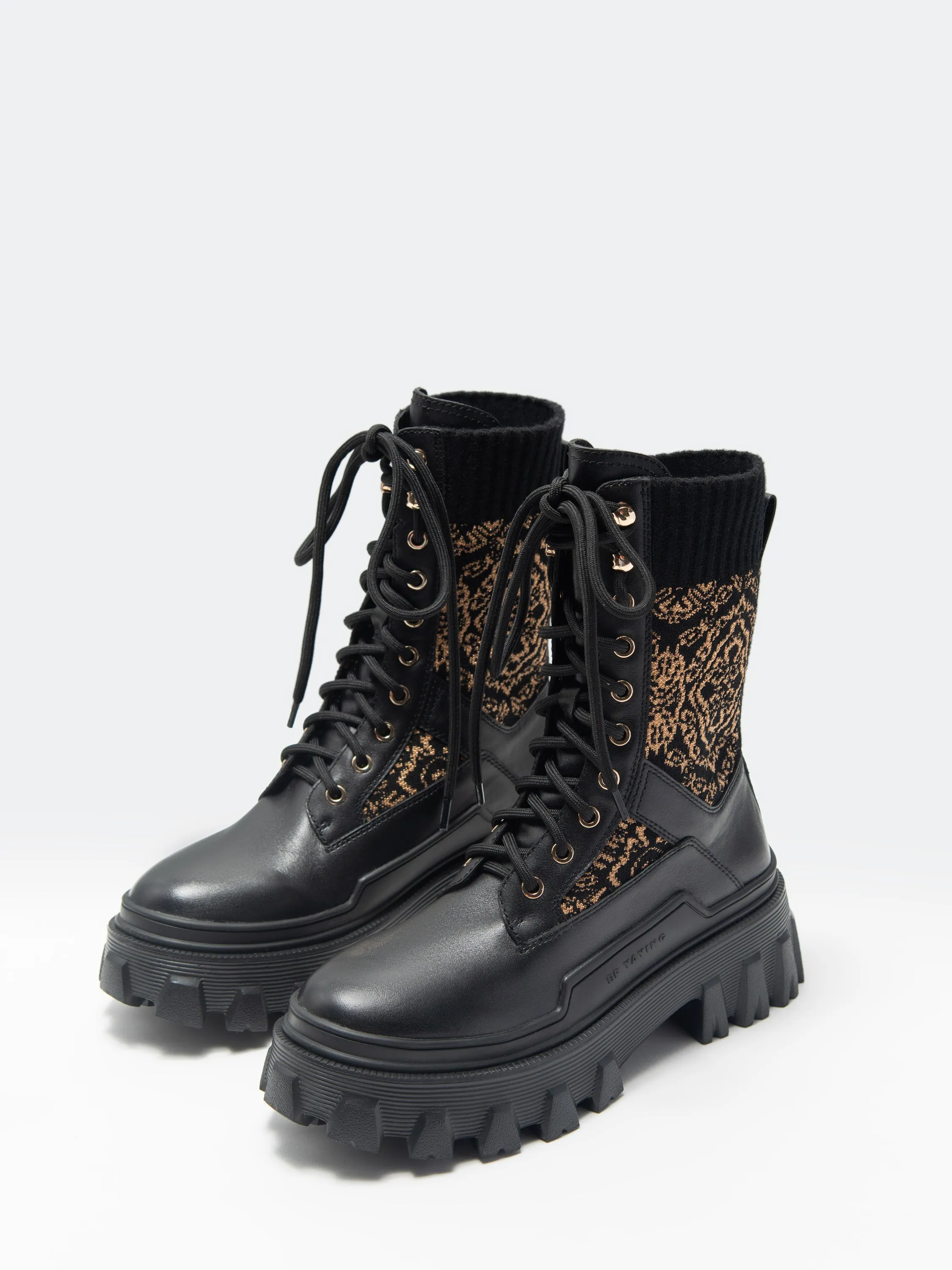 EP YAYING Knit Lace Up Platform Boots