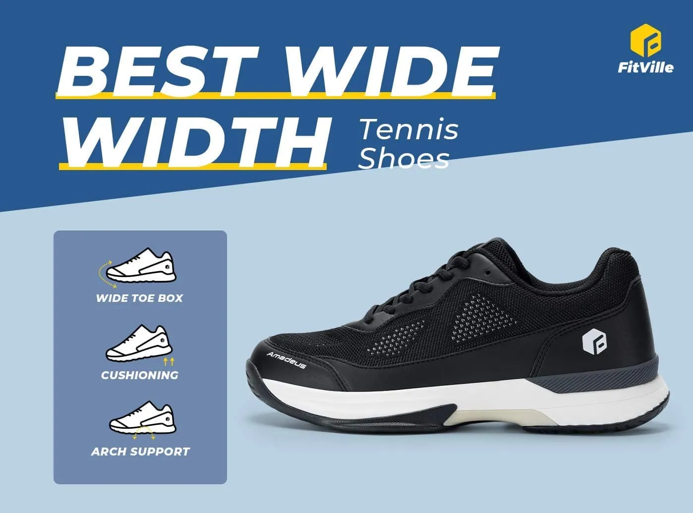 FitVille Men's Court Tennis Amadeus V2 White-Grey and Black