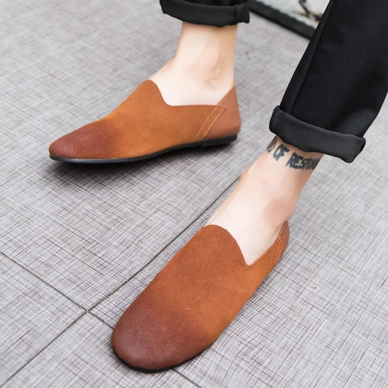 Flat Designer Minimalist Shoes for Men Boat Shoes Slip-on Leather Casual Comfortable Driving Footwear Suede Retro Men's Loafers